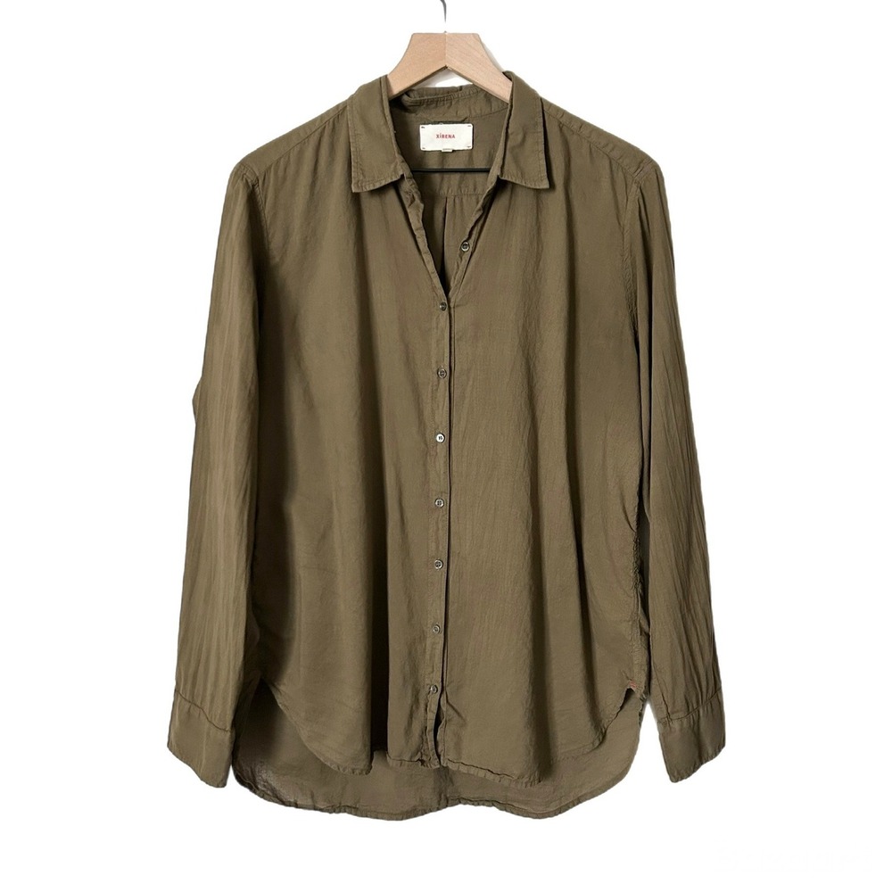 Xirena Beau Cotton Button Down Shirt Olive Green Size Medium Made in USA